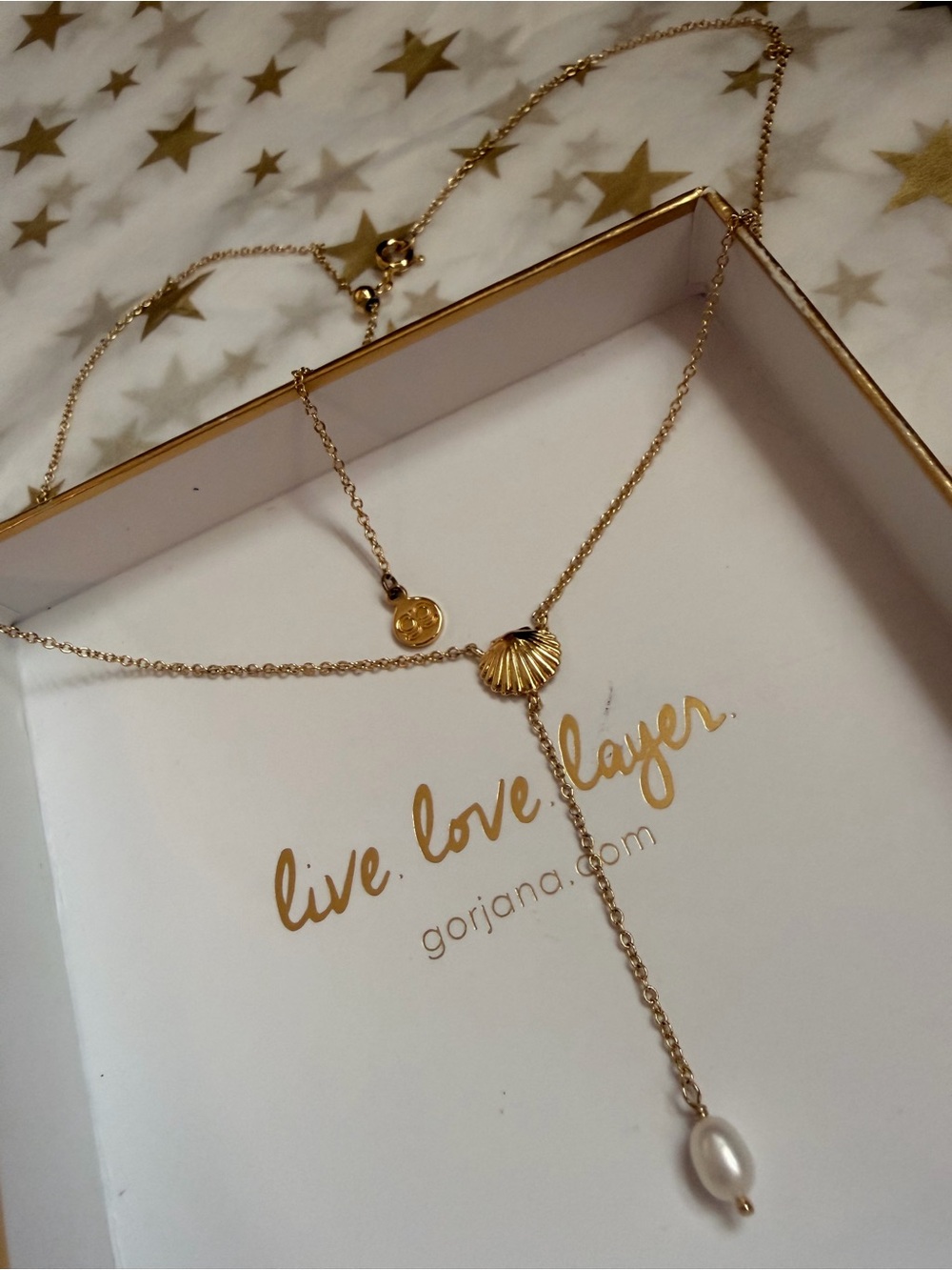 Gorjana Gold Seashell Lariat with Pearl Accent